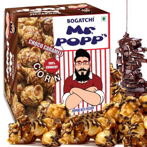 Mr.POPP's Chocolate Crunchy Caramel Popcorn, HandCrafted Gourmet Popcorn, Best Birthday Gift, 375g + FREE Happy Belated Birthday Greeting Card